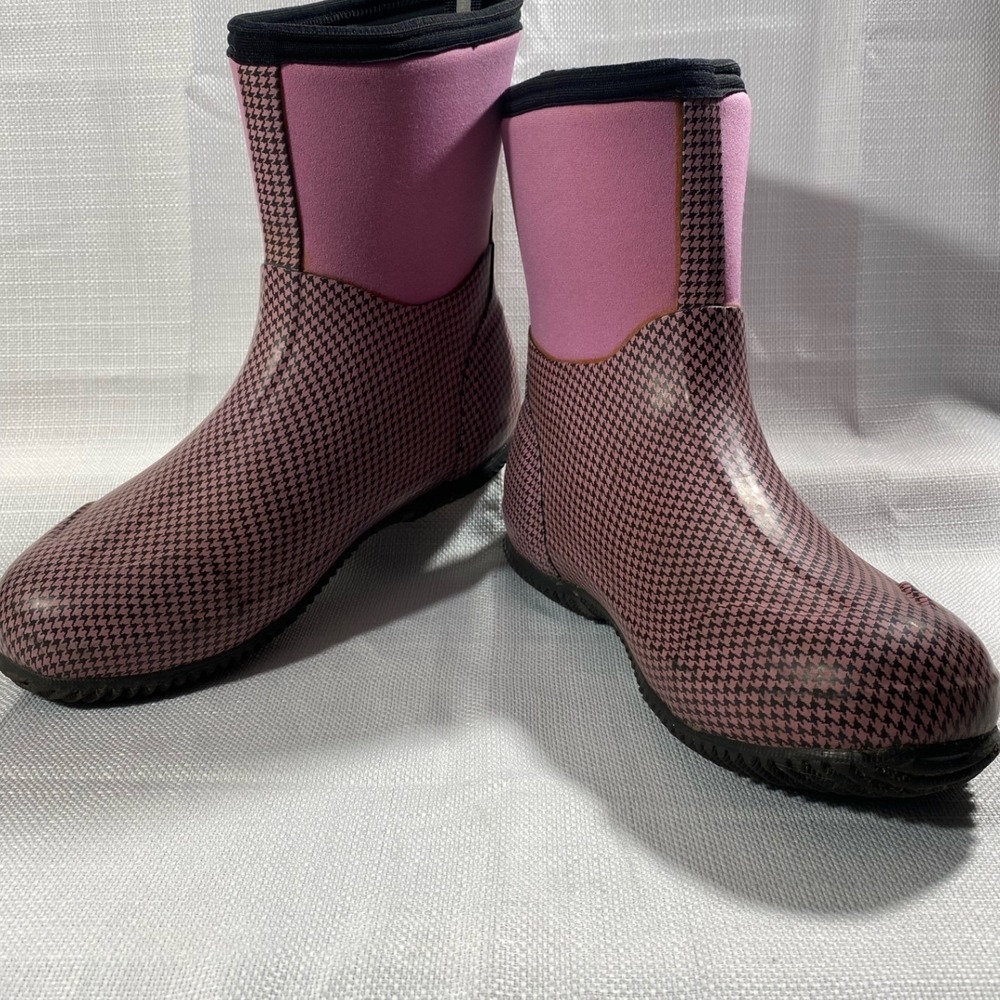 Muck Boot  Scrub Womens 9 9.5 Pink Houndstooth Neoprene Rubber  Mid Boots